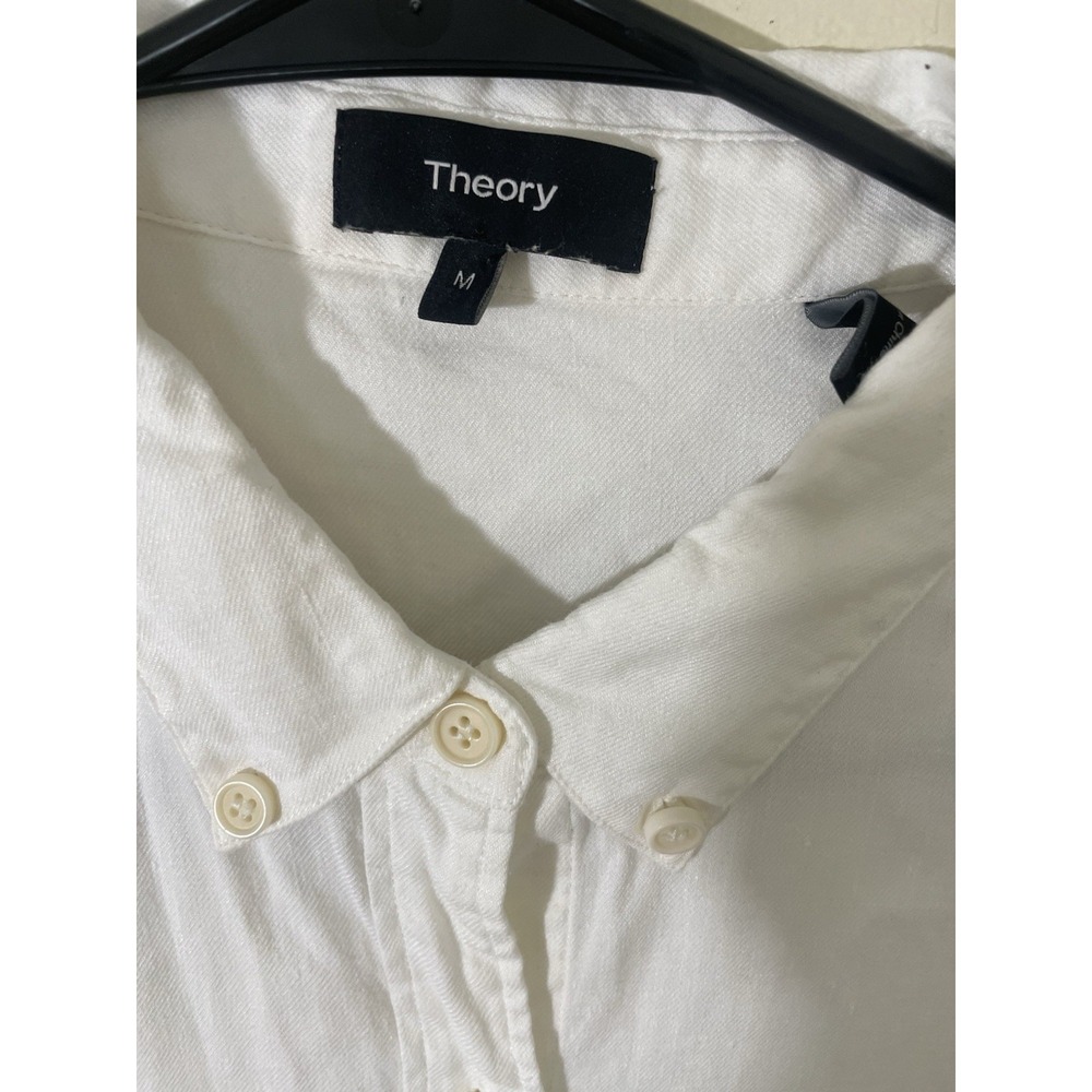 Theory Medium White Linen Sleeveless Button Up Top Collared Minimalist Lagenlook - Picture 3 of 7